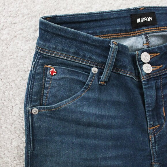 Hudson Collin Dark Wash Low Rise Skinny Leg Ankle Denim Jeans w/ Flap Pockets 24 - Picture 4 of 8